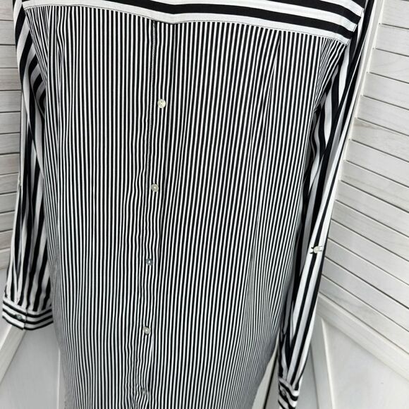 Jane + Delancey Multi Stripe Rayon Button Down Tunic Shirt Black White XL - Picture 7 of 13